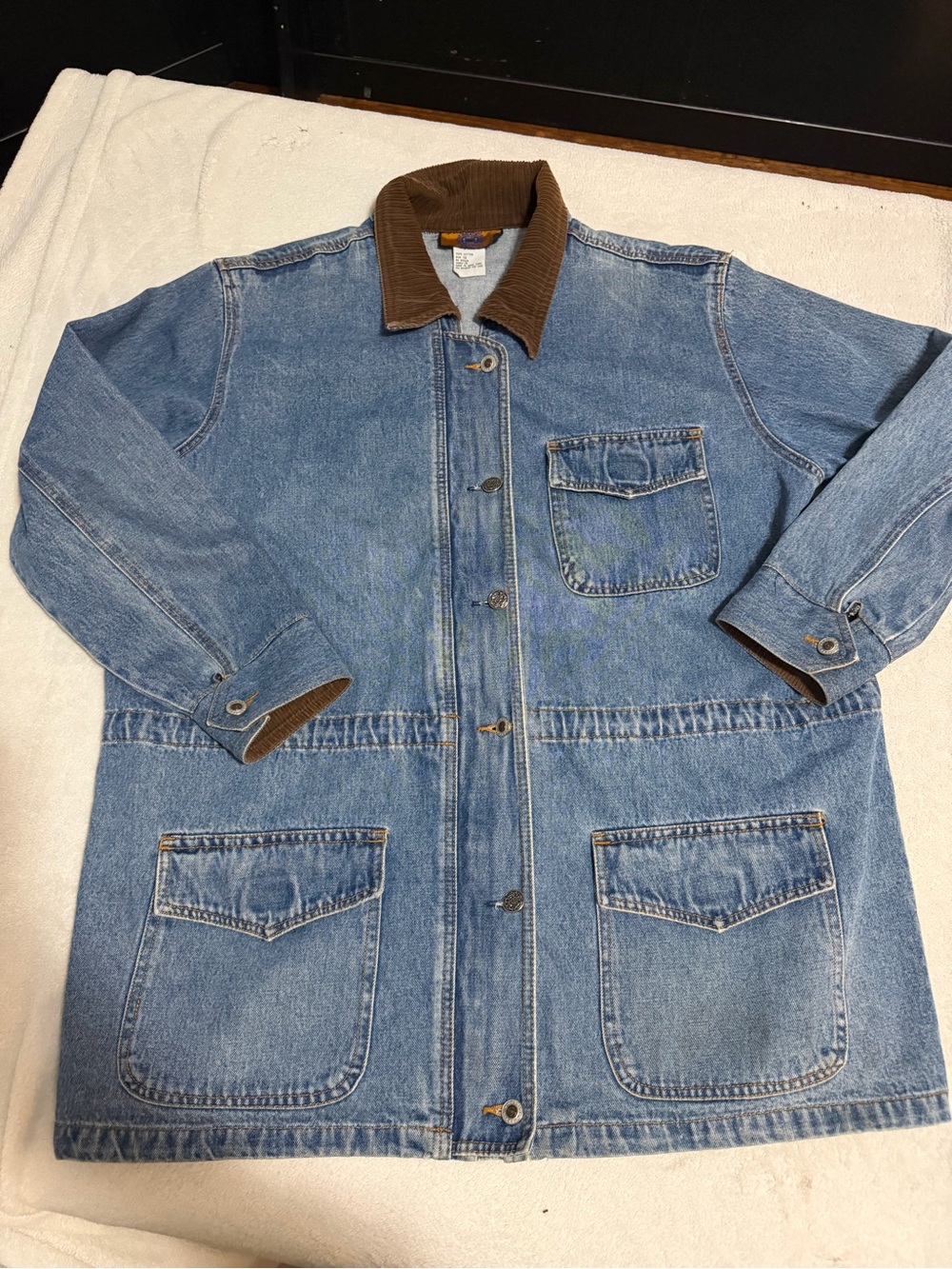 Vintage Bacchi Men’s 1X Denim Jacket Blue Brown Corduroy Collar Zip Button